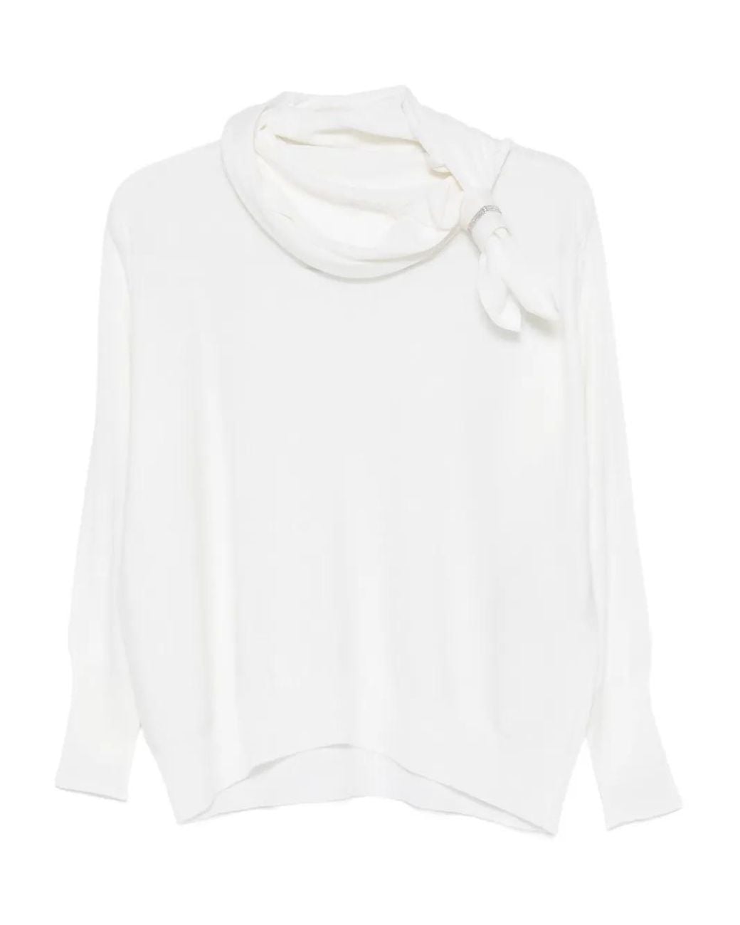 D.exterior White Tie Neck Blouse