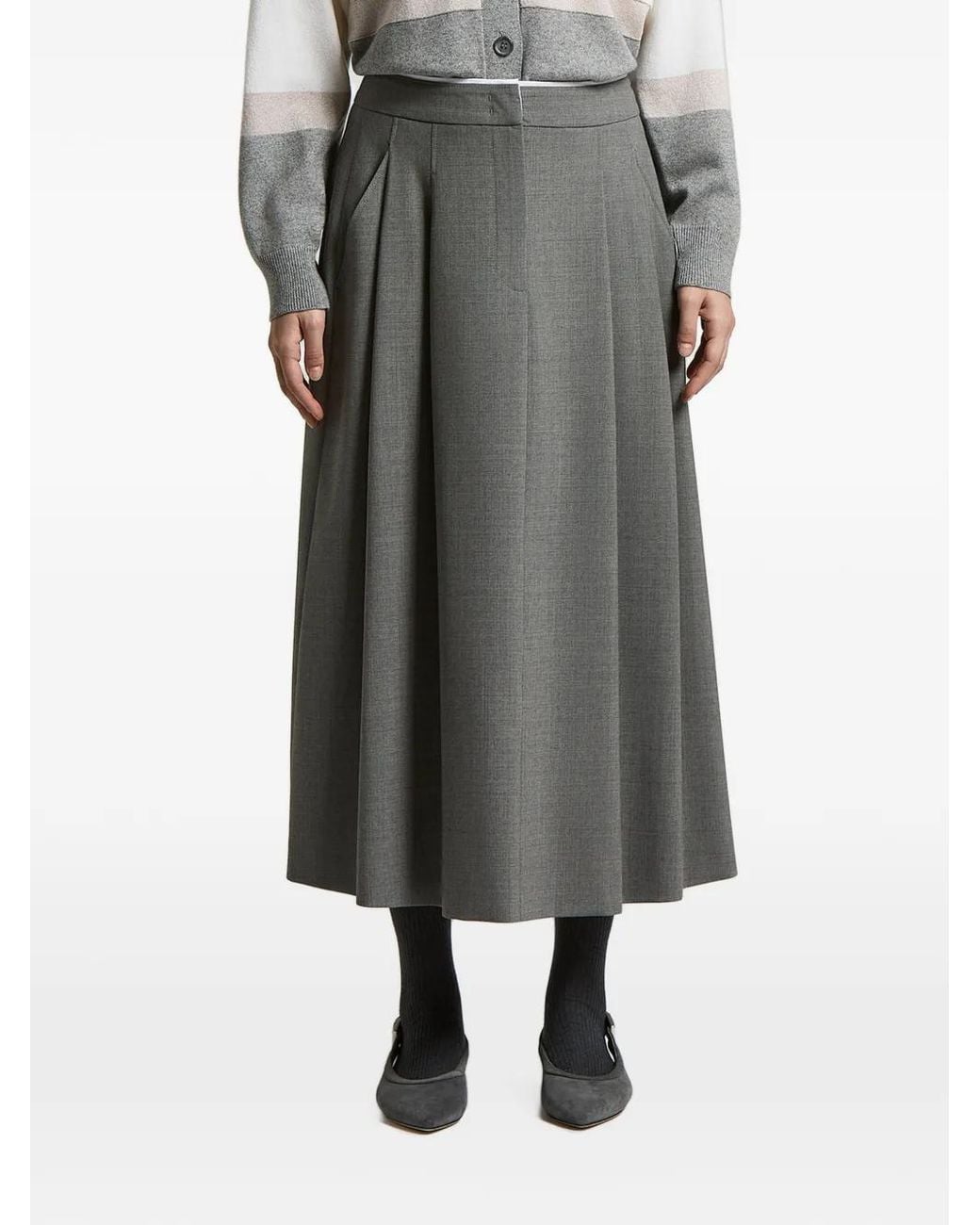 Peserico Gray Pleated Midi Skirt