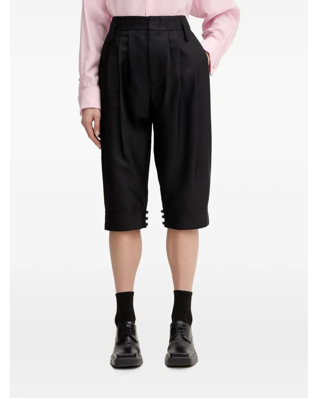 KENZO Black Pleated Button-Cuff Shorts