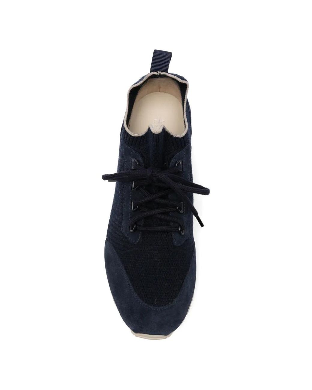 Eleventy Blue Suede-Panelled Lace-Up Sneakers for men