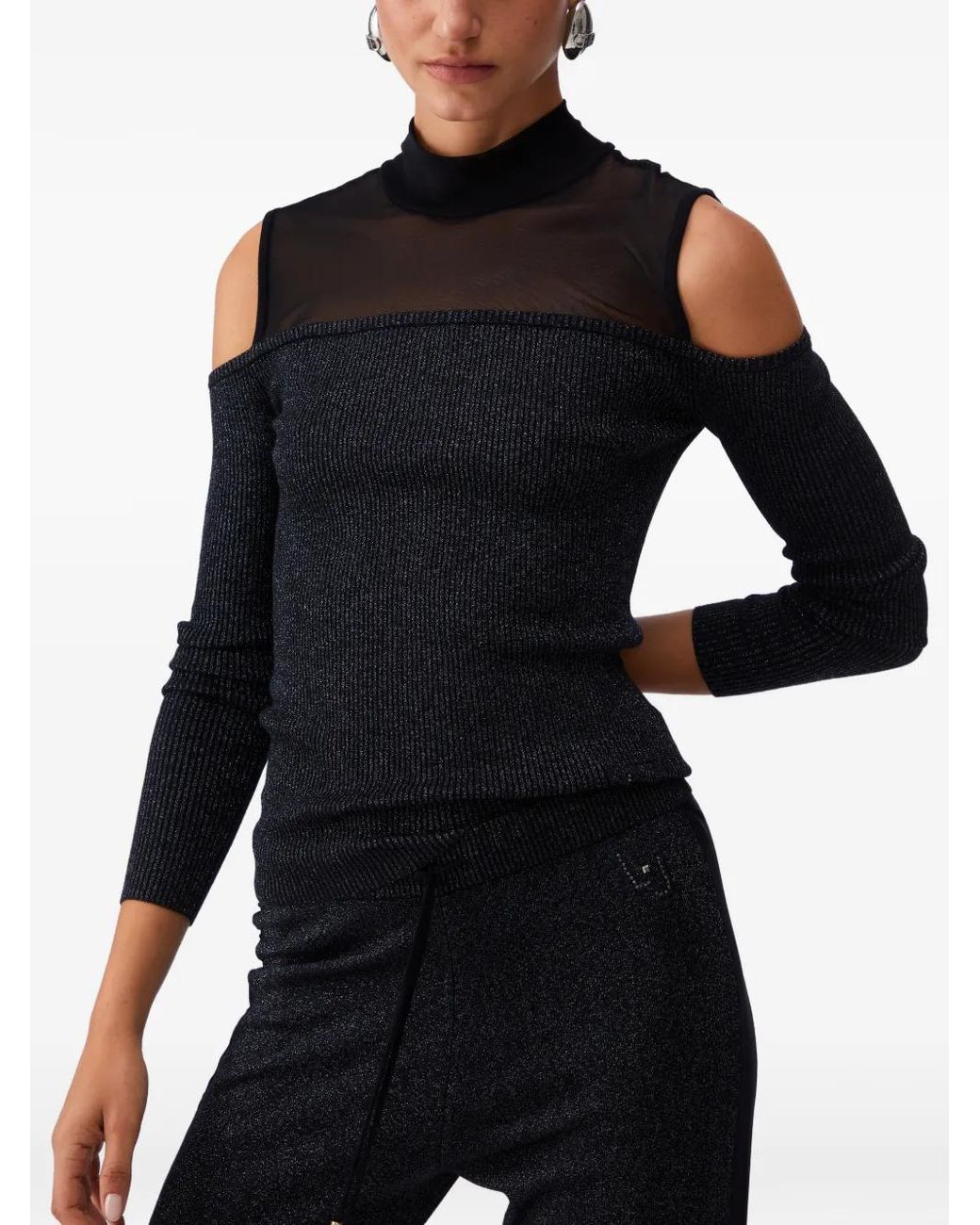 Liu Jo Black T-Shirt À Épaules Dénudées Et Empiècement En Résille