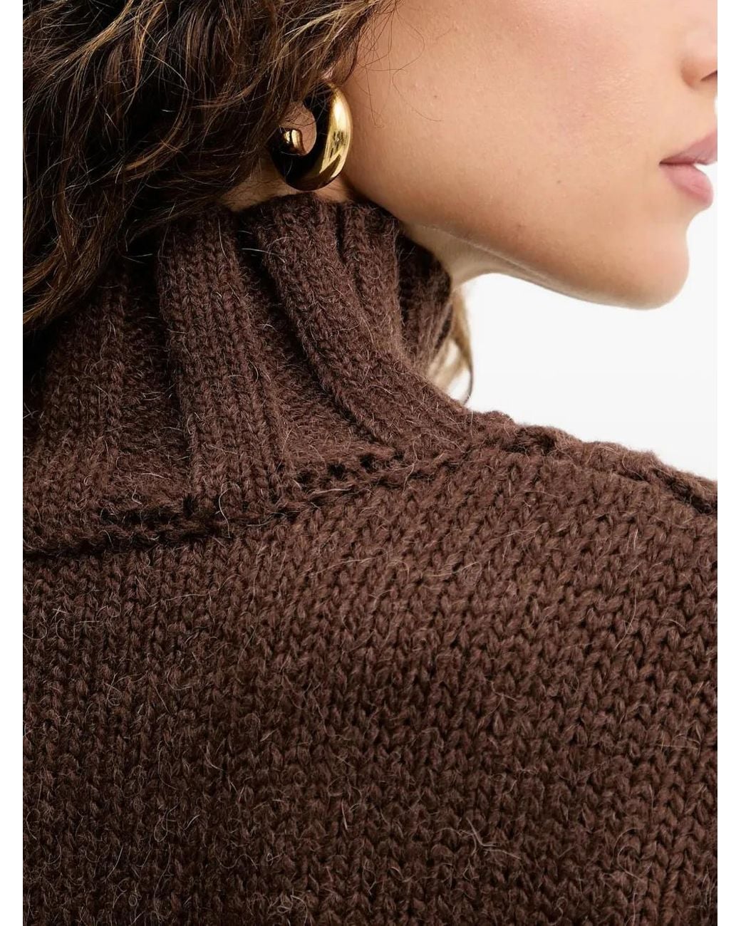 Silvian Heach Brown Cable-Knit Roll-Neck Sweater