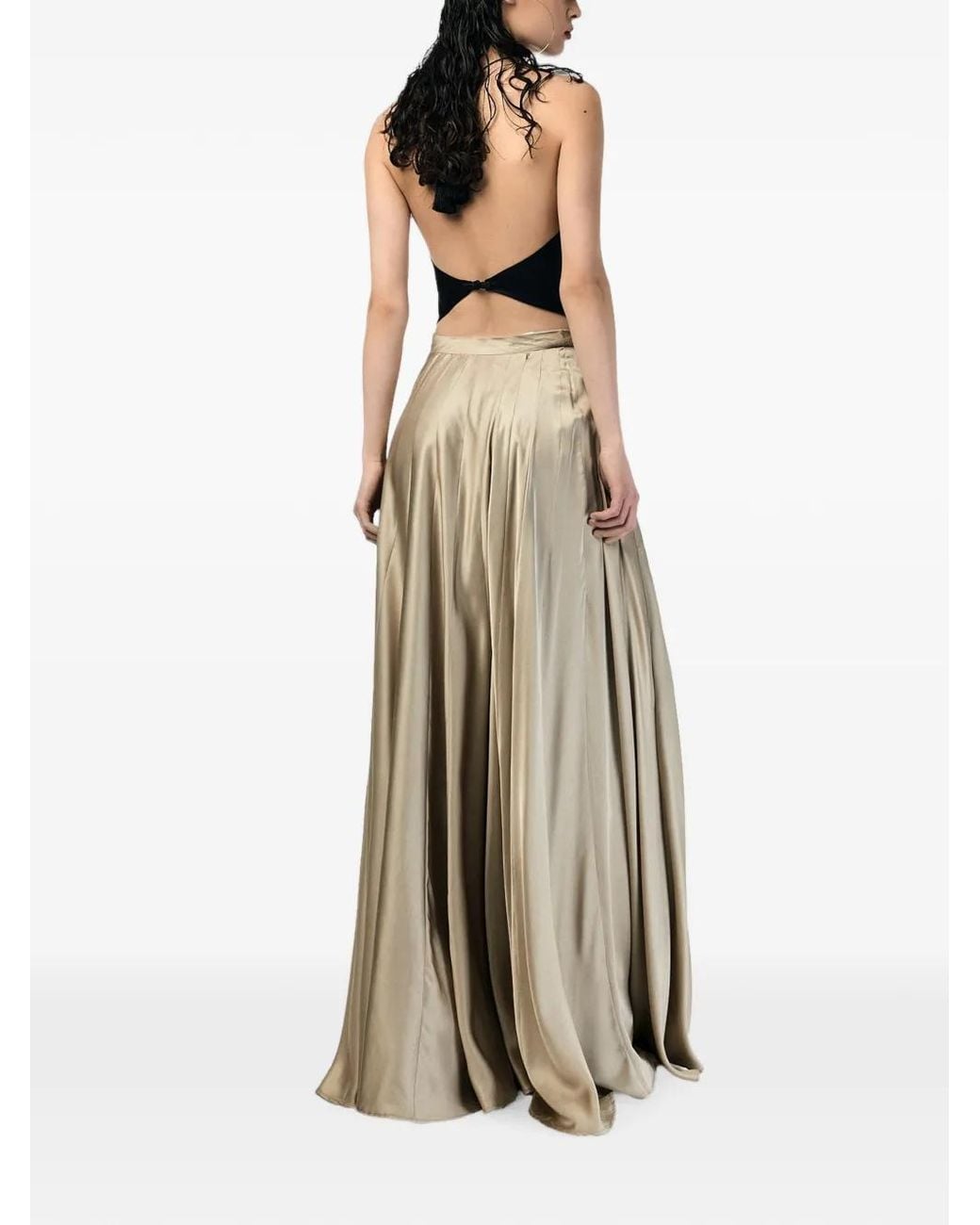 ANDRA ANDREESCU Natural Satin-Finish Pleated Maxi Skirt