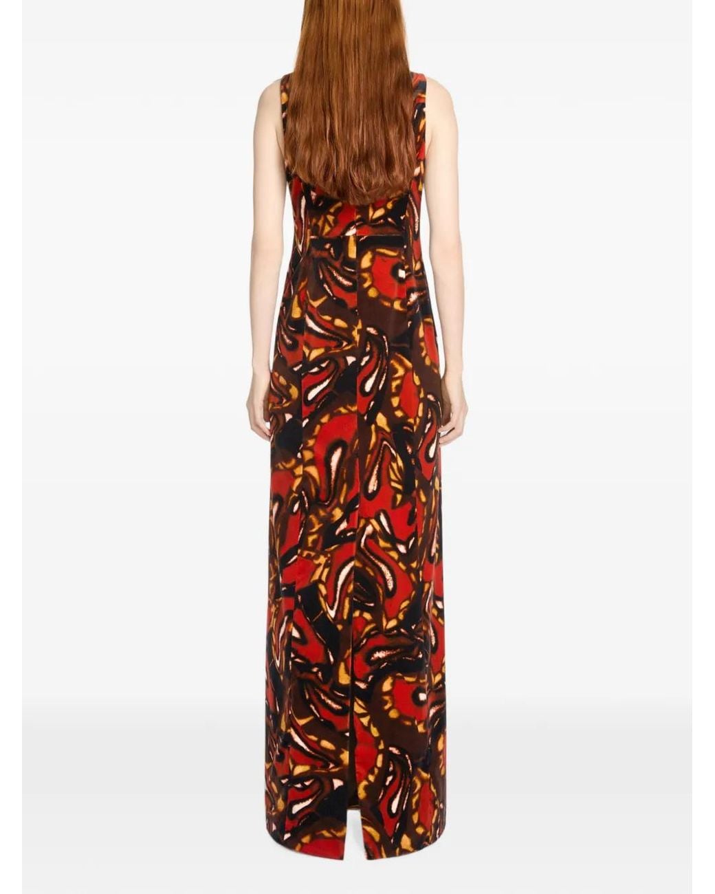 Dries Van Noten Red Long Velvet Dress