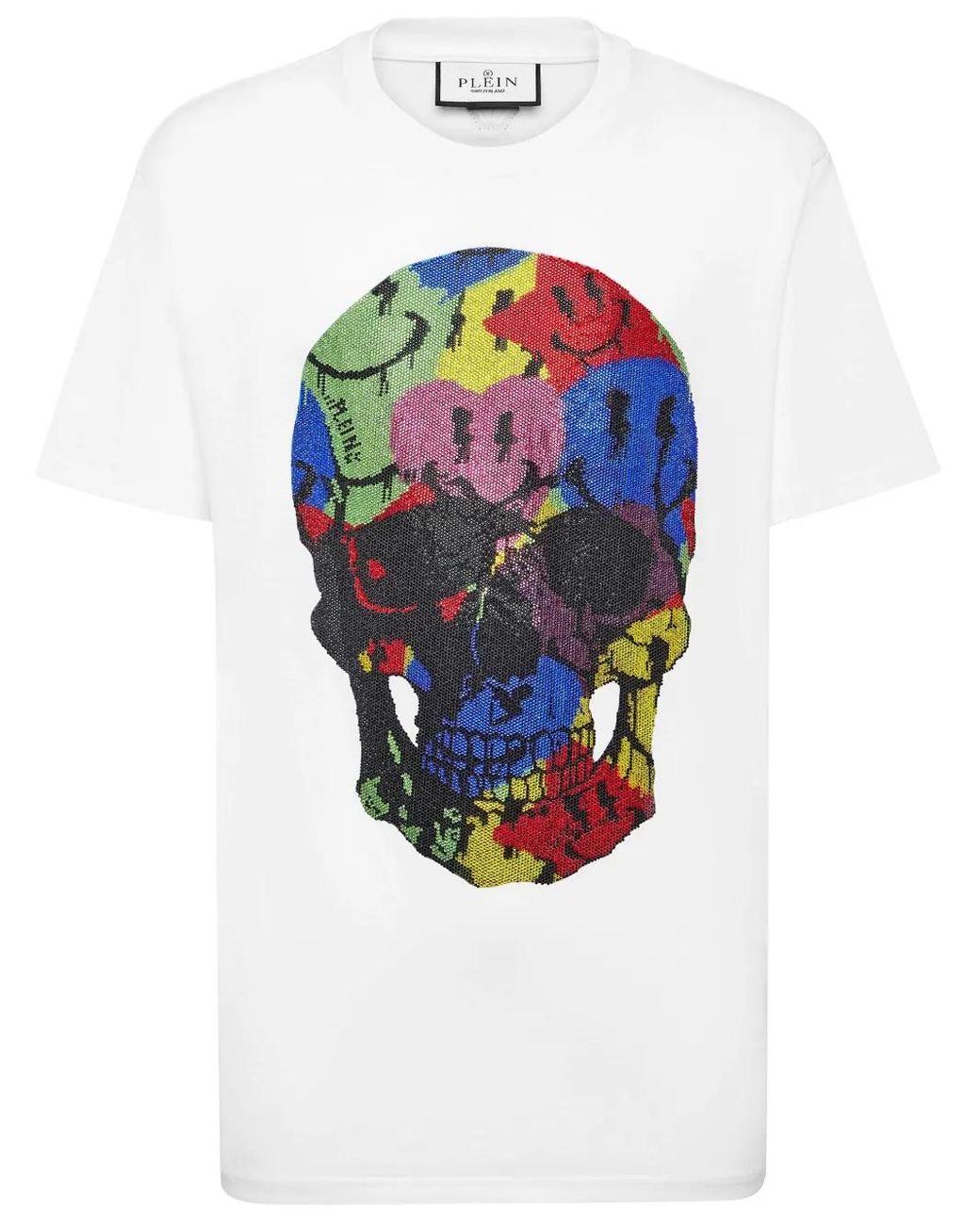 Philipp Plein Blue Smile-Print Cotton T-Shirt for men