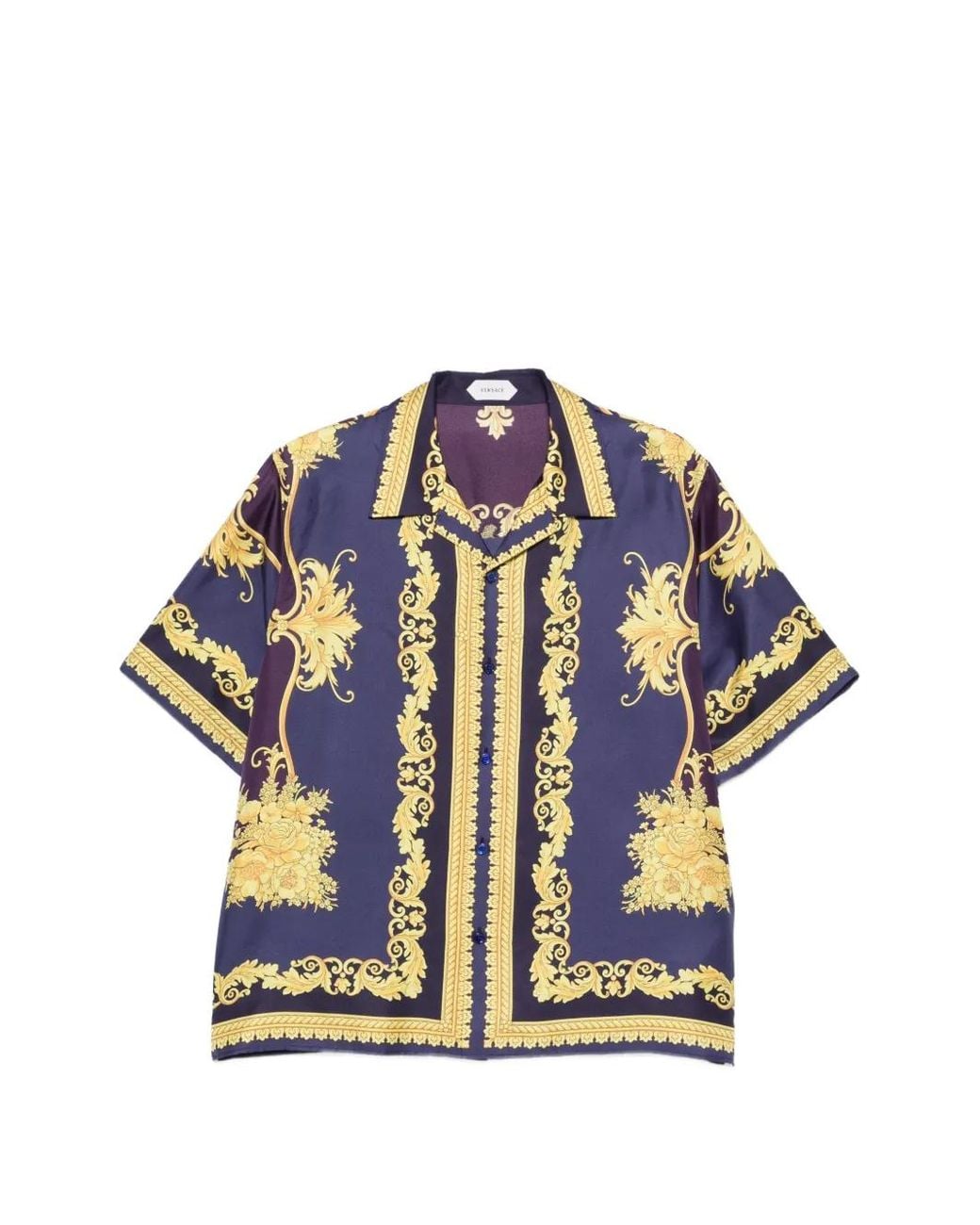 Versace Blue Barocco Foulard-Print Silk Shirt for men