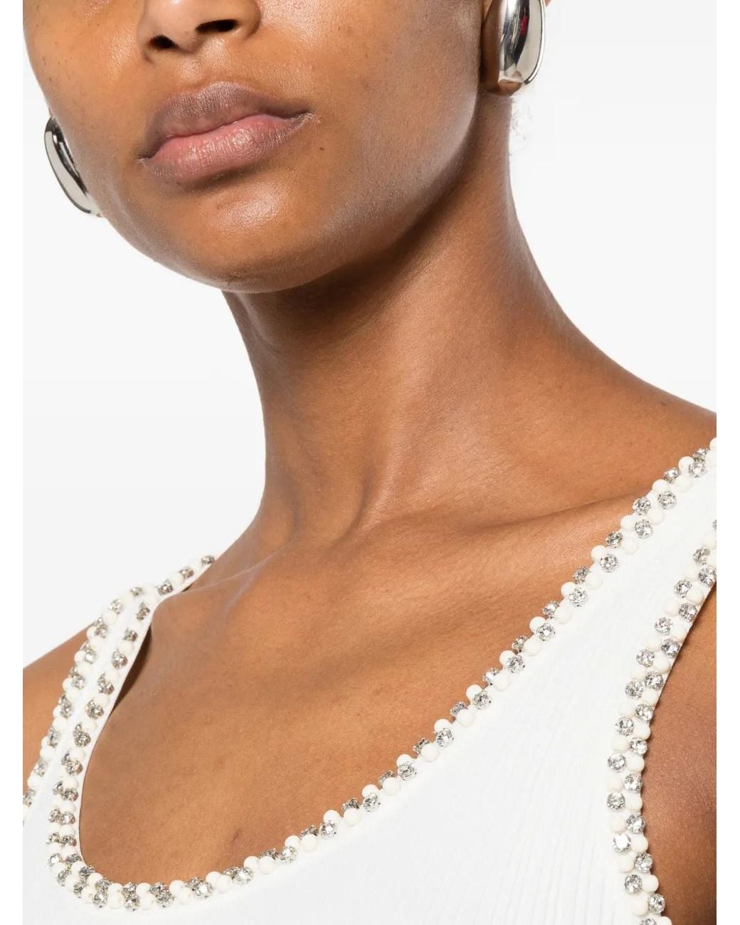 Sandro White Robe En Maille À Perles Métalliques