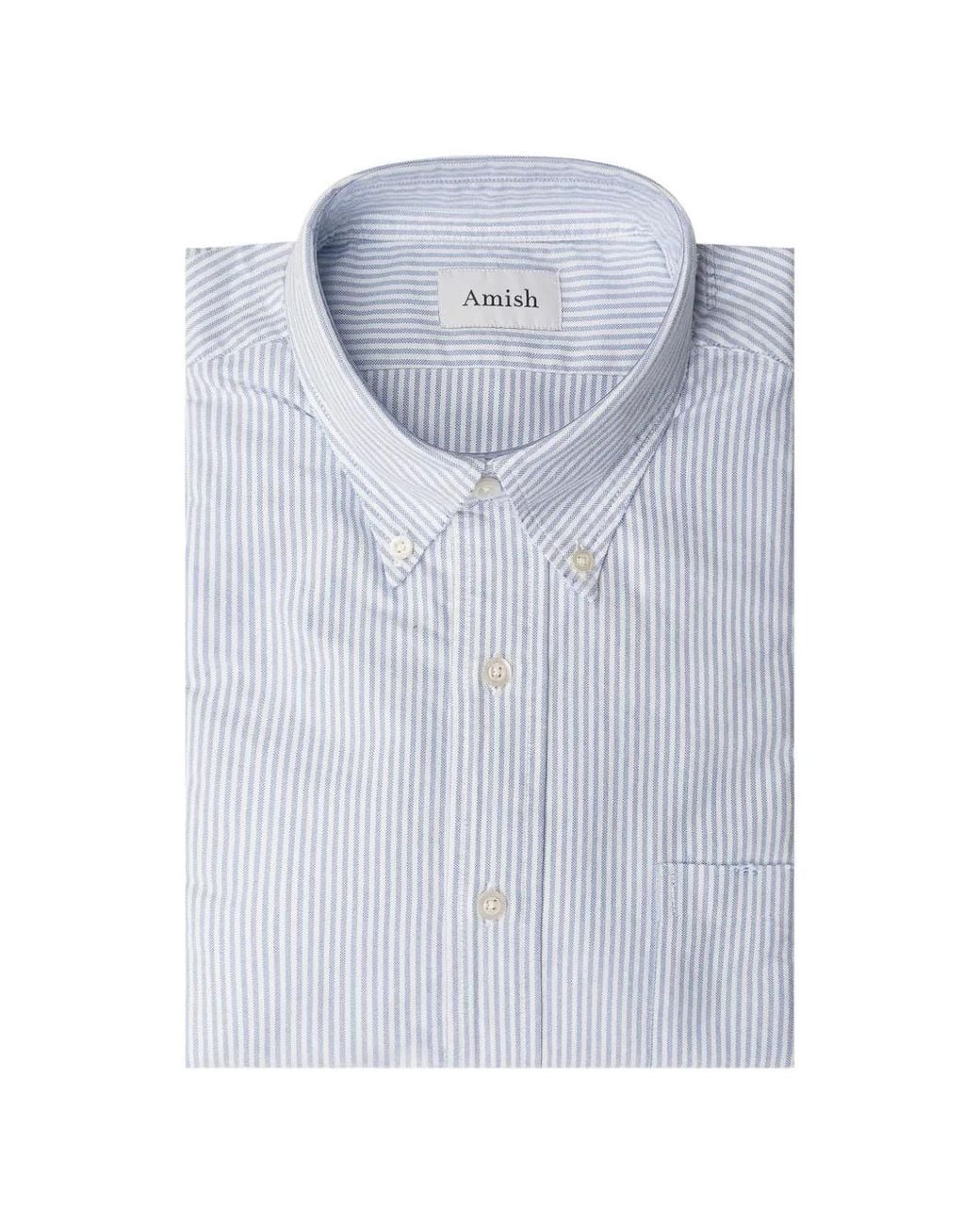 AMISH Blue Striped Chest-Pocket Shirt for men