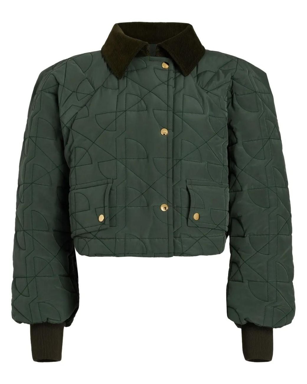Patou Green Cropped Quilted Bomber Jacket