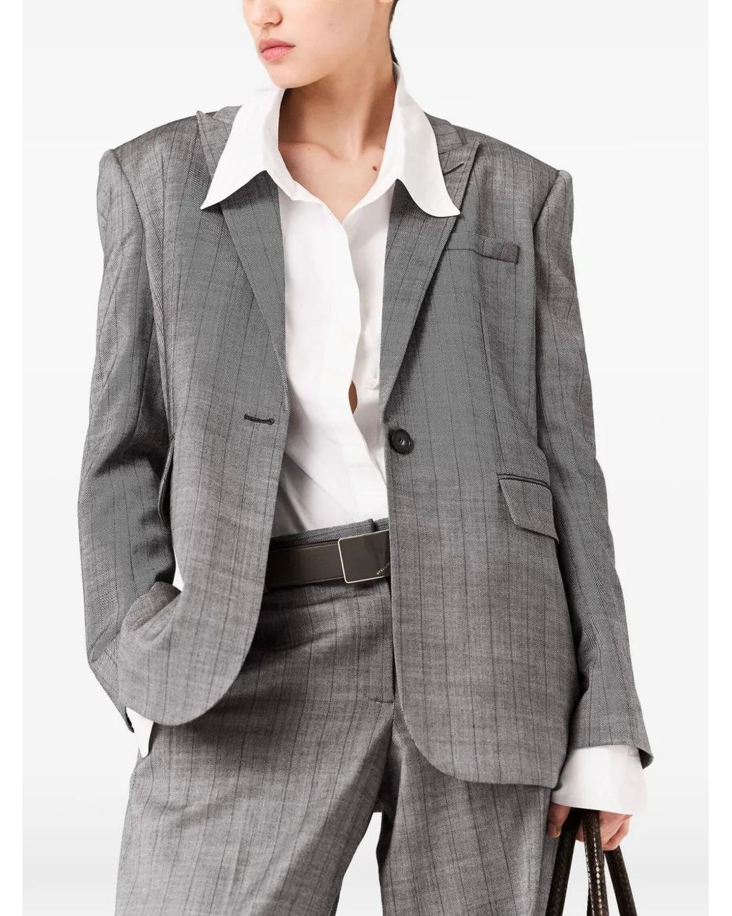 Stella McCartney Gray Striped Single-Breasted Blazer