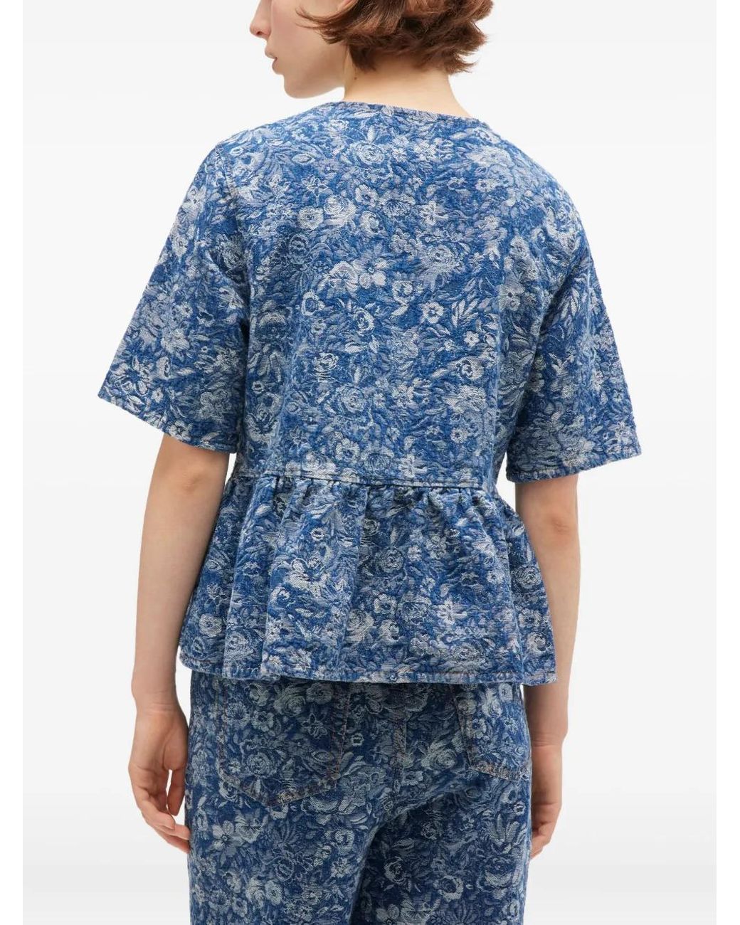 Ganni Blue Tapestry Peplum Blouse