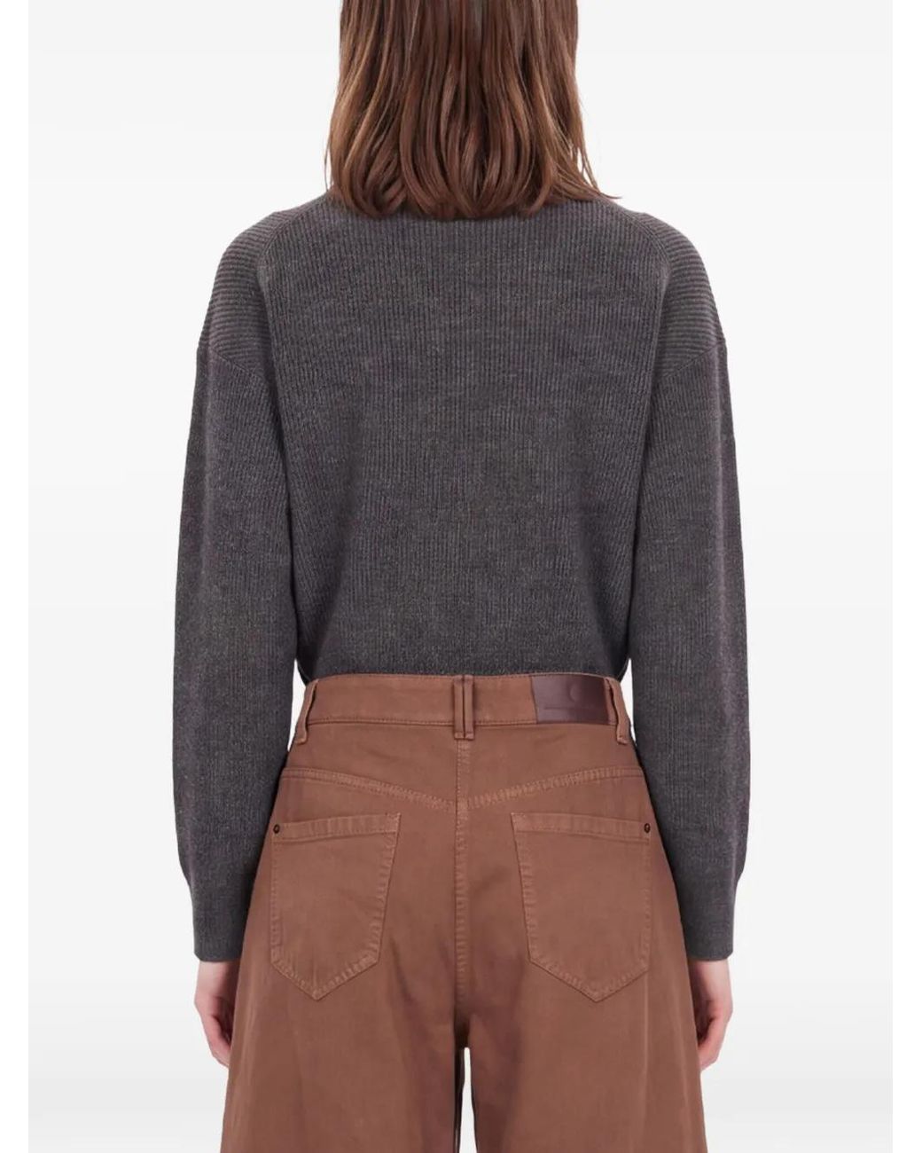 Brunello Cucinelli Gray Virgin Wool, Cashmere And Silk English Rib Turtleneck Sweater