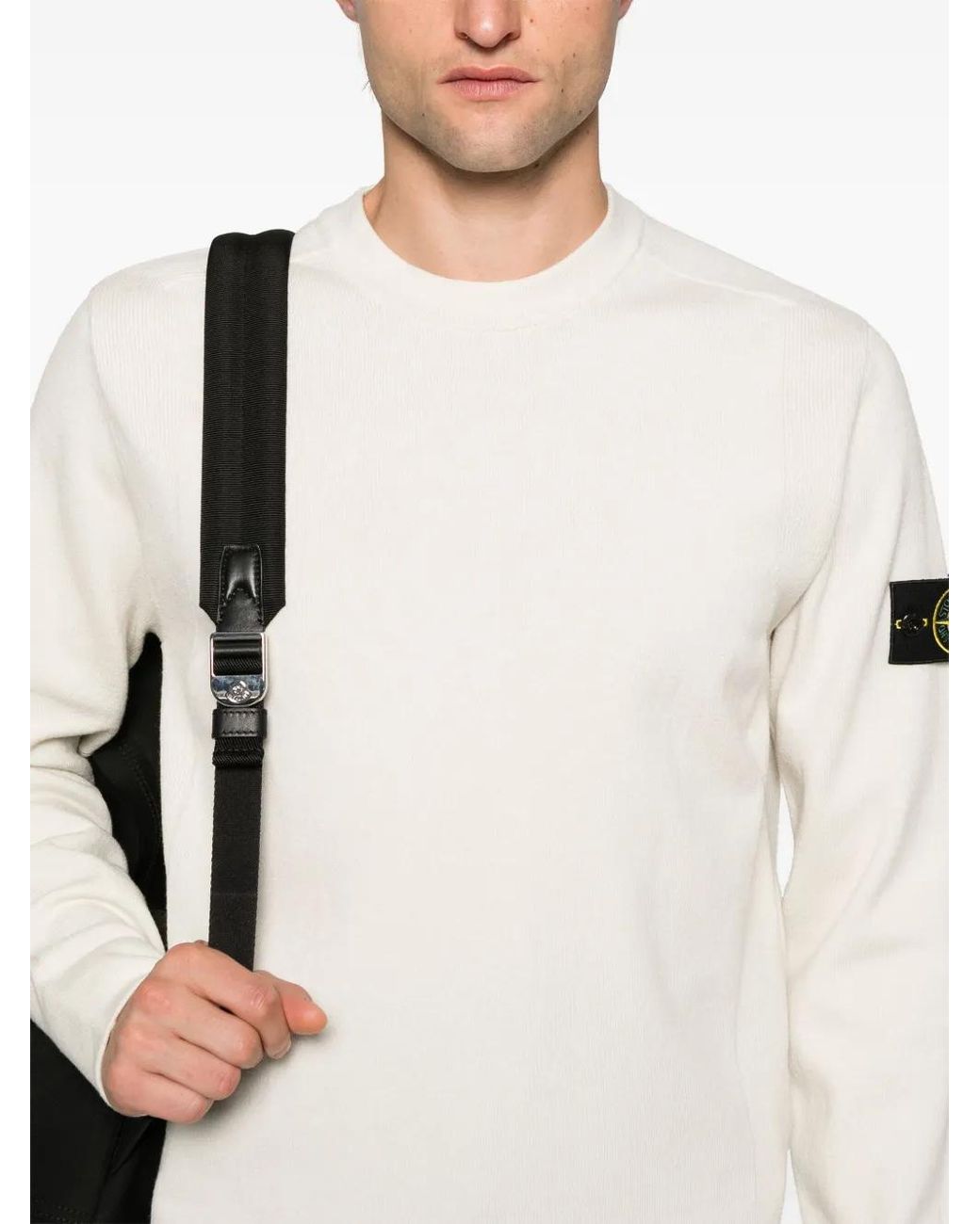 Stone Island White Wool Mix Crew Neck Sweater for men