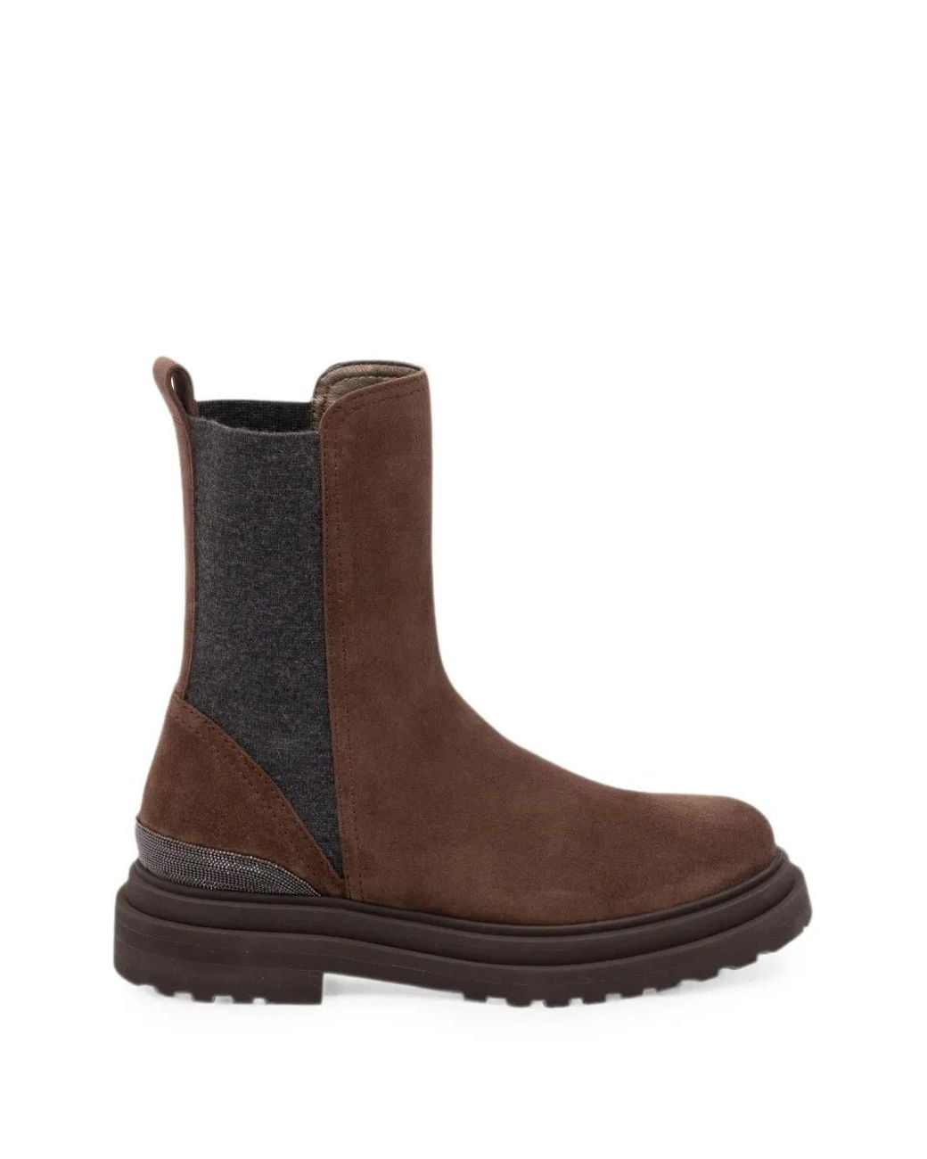Brunello Cucinelli Brown Panelled Monili-Chain Boots