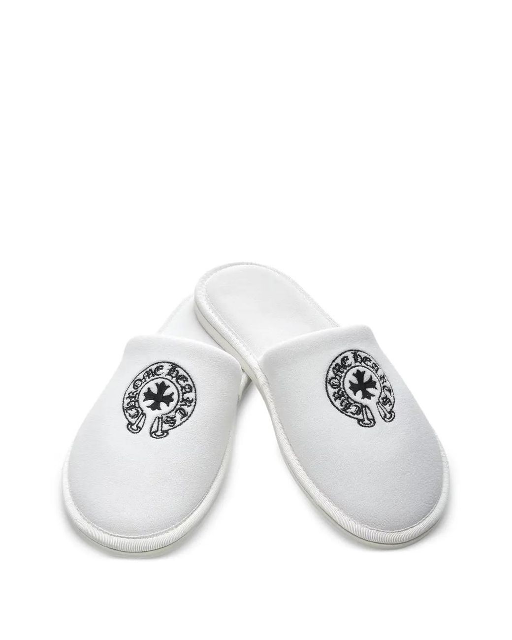 Chrome Hearts White Hotel Embroidered Slippers for men