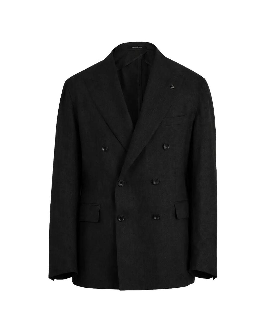 Tagliatore Black Double-Breasted Linen Blazer for men