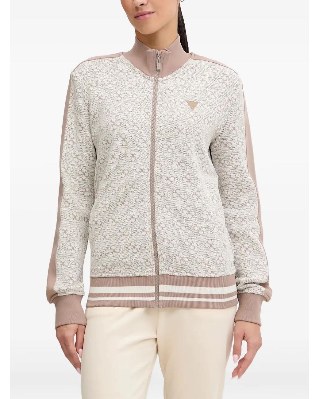 Guess White 4G Zip-Up Sweater