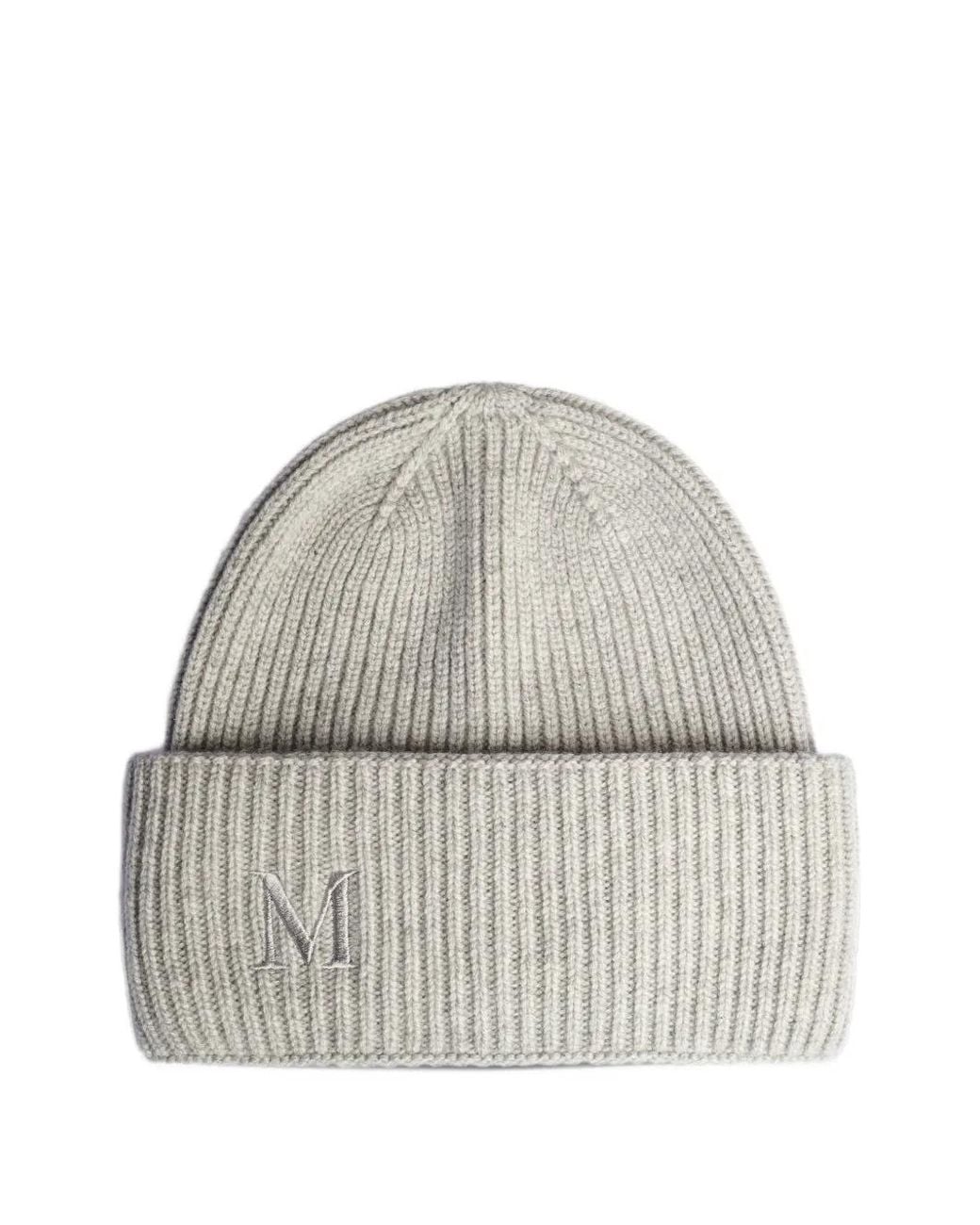 Max Mara White Logo-Embroidered Ribbed Beanie Hat
