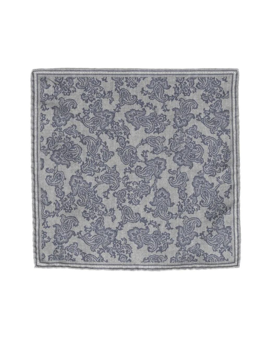 Brunello Cucinelli Gray Paisley-Print Silk Pocket Square for men