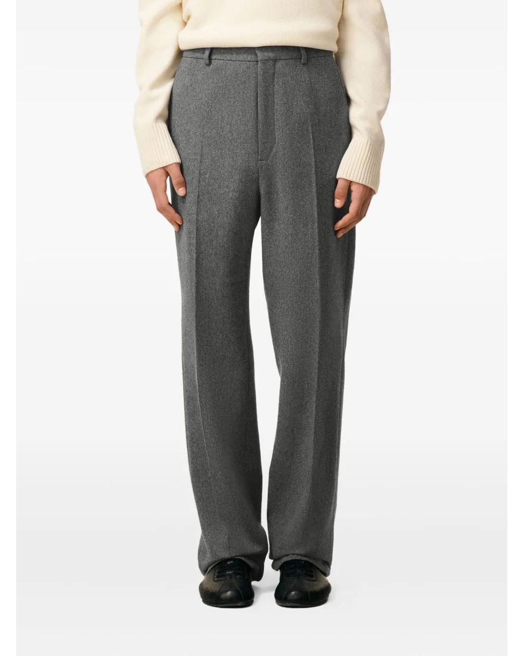 AMI Gray Pressed-Crease Virgin-Wool Trousers for men