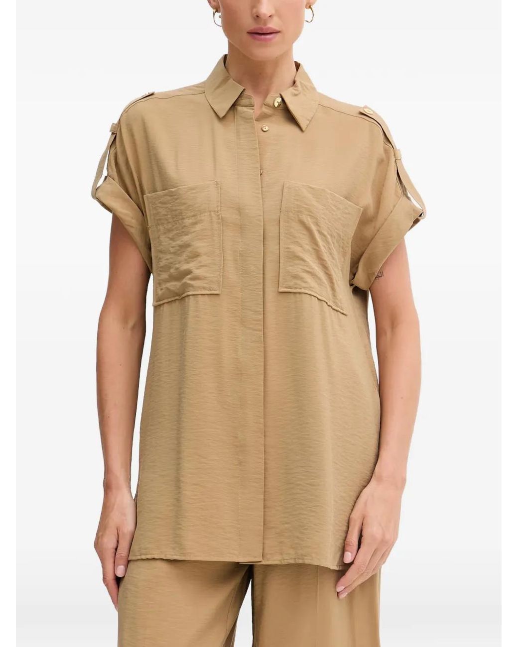 Lola Casademunt Natural Epaulette Patch-Pocket Shirt