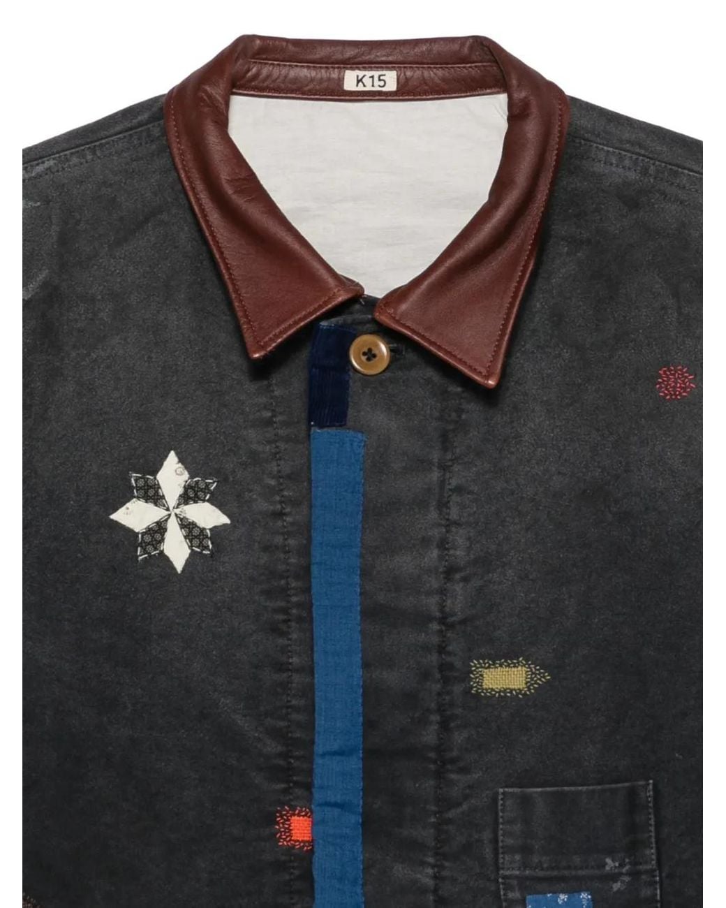 KHOKI Black Patchwork Leather-Trim Jacket for men