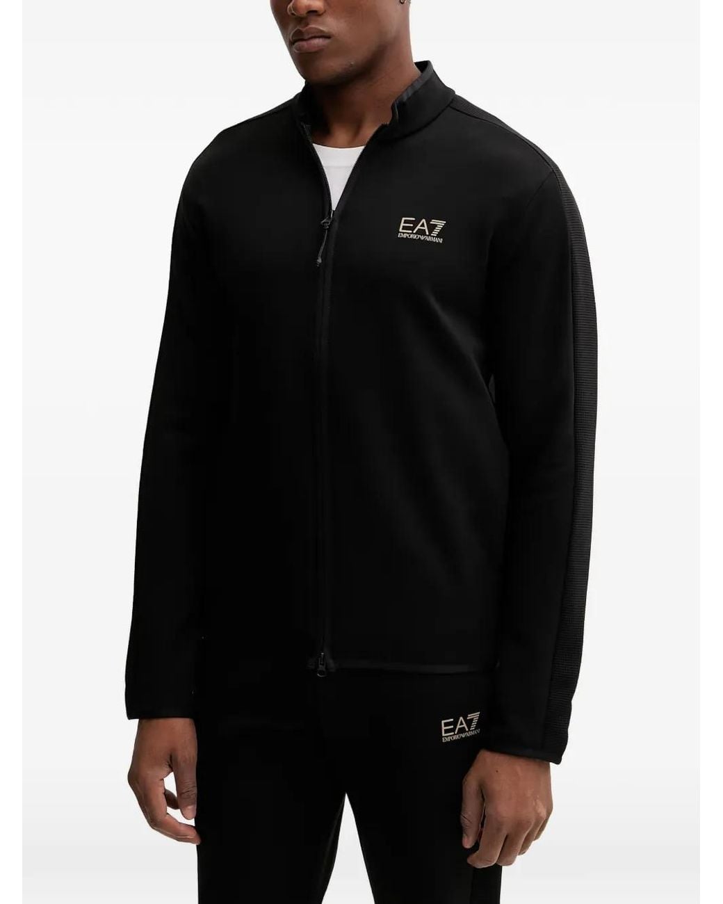 EA7 Black Logo-Print Zip-Up Sweatshirt for men