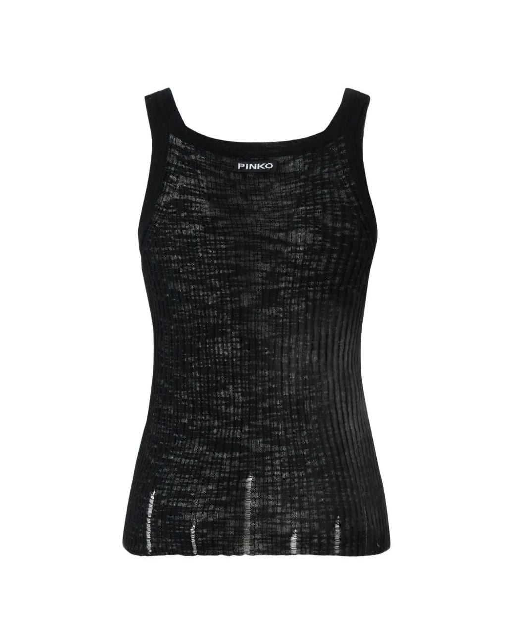 Pinko Black Ribbed Vest Top With Logo