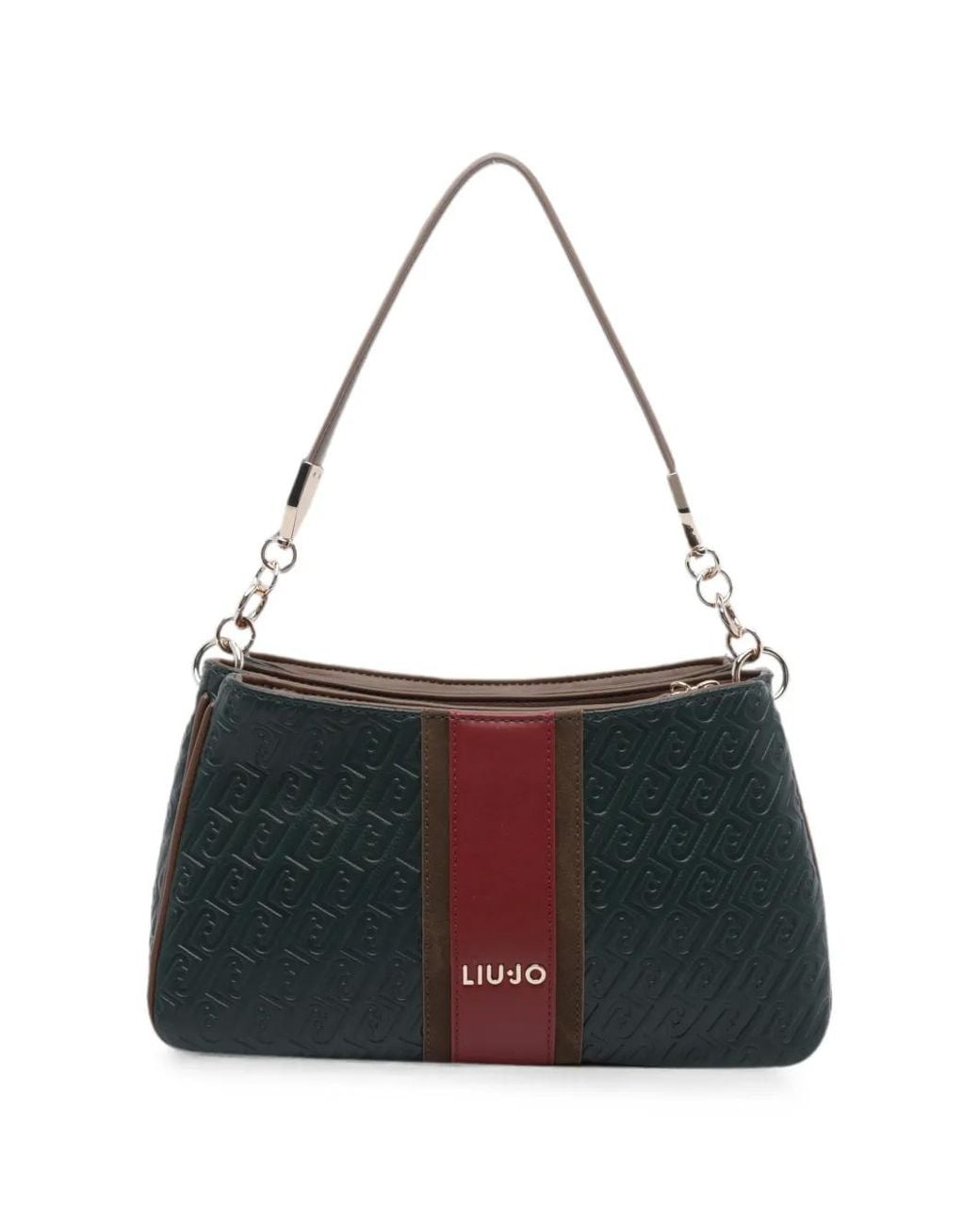 Liu Jo Black Monogram-Embossed Panelled Shoulder Bag