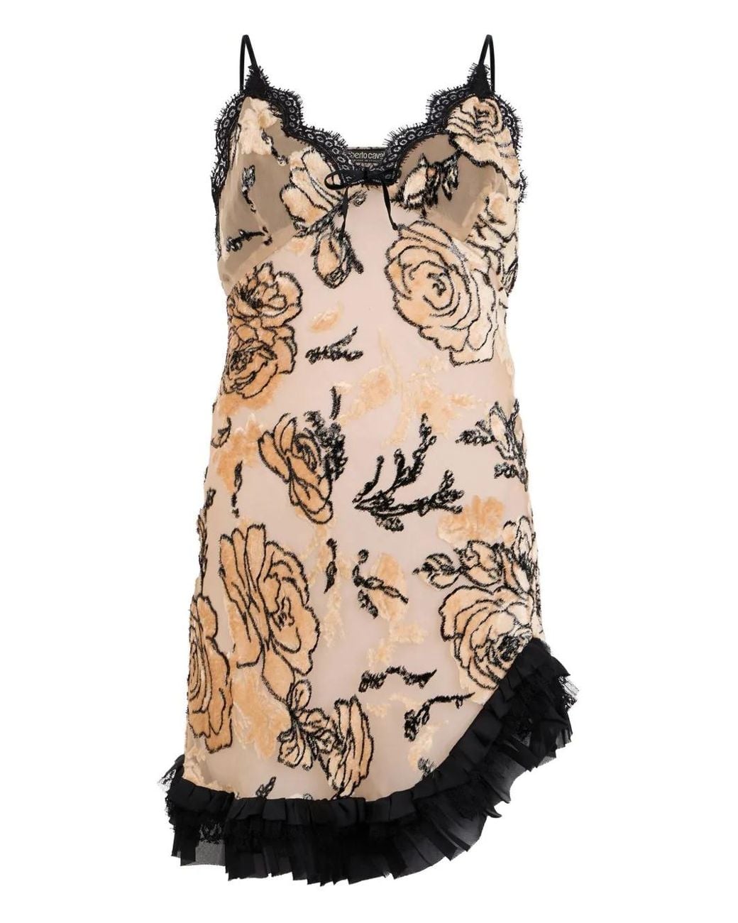 Roberto Cavalli Natural Rose-Print Ruffled Dress