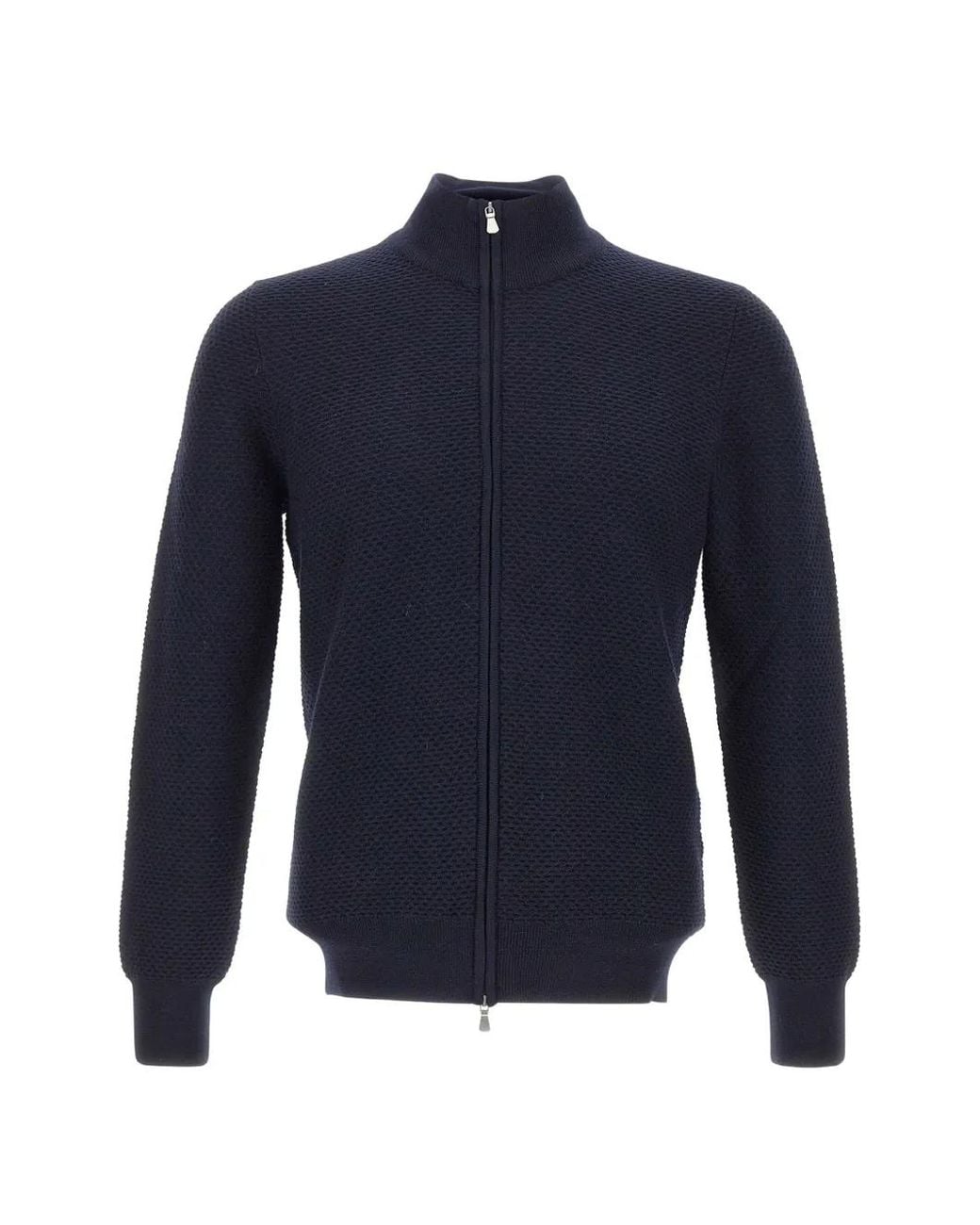 Gran Sasso Blue Honeycomb-Knit Virgin Wool Cardigan for men
