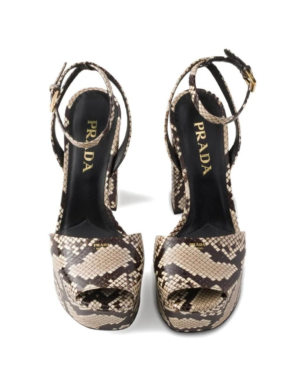 Prada White Sandales Ayers À Plateforme Imprimées Python