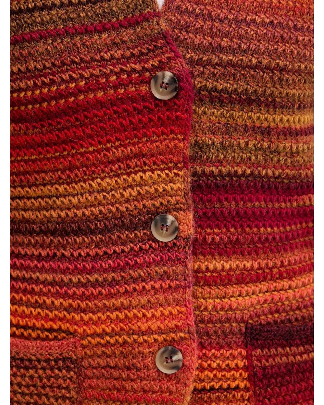 Benetton Red Cardigan En Maille À Rayures
