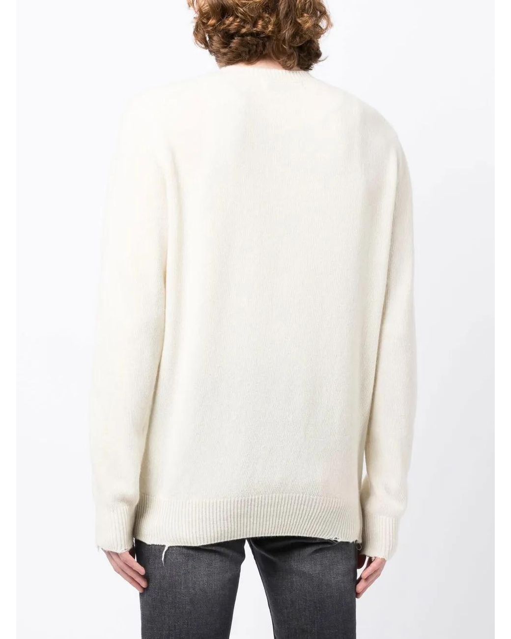 Department 5 White Distressed-Hem Crew-Neck Jumper for men
