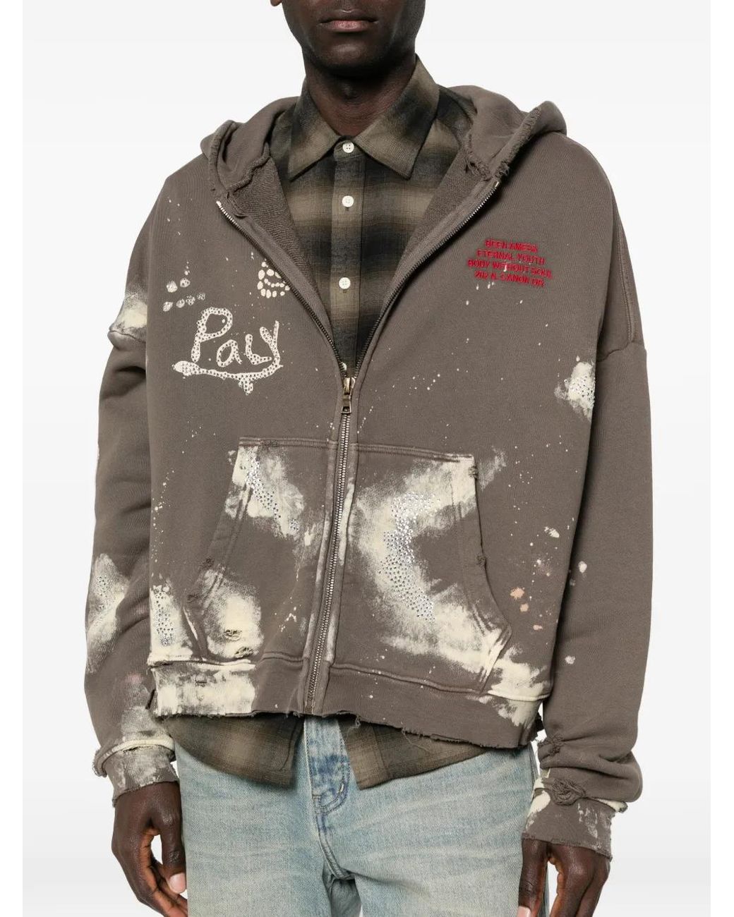 メンズ Paly Hollywood ダメージ ジップパーカー ブラウン | Lyst