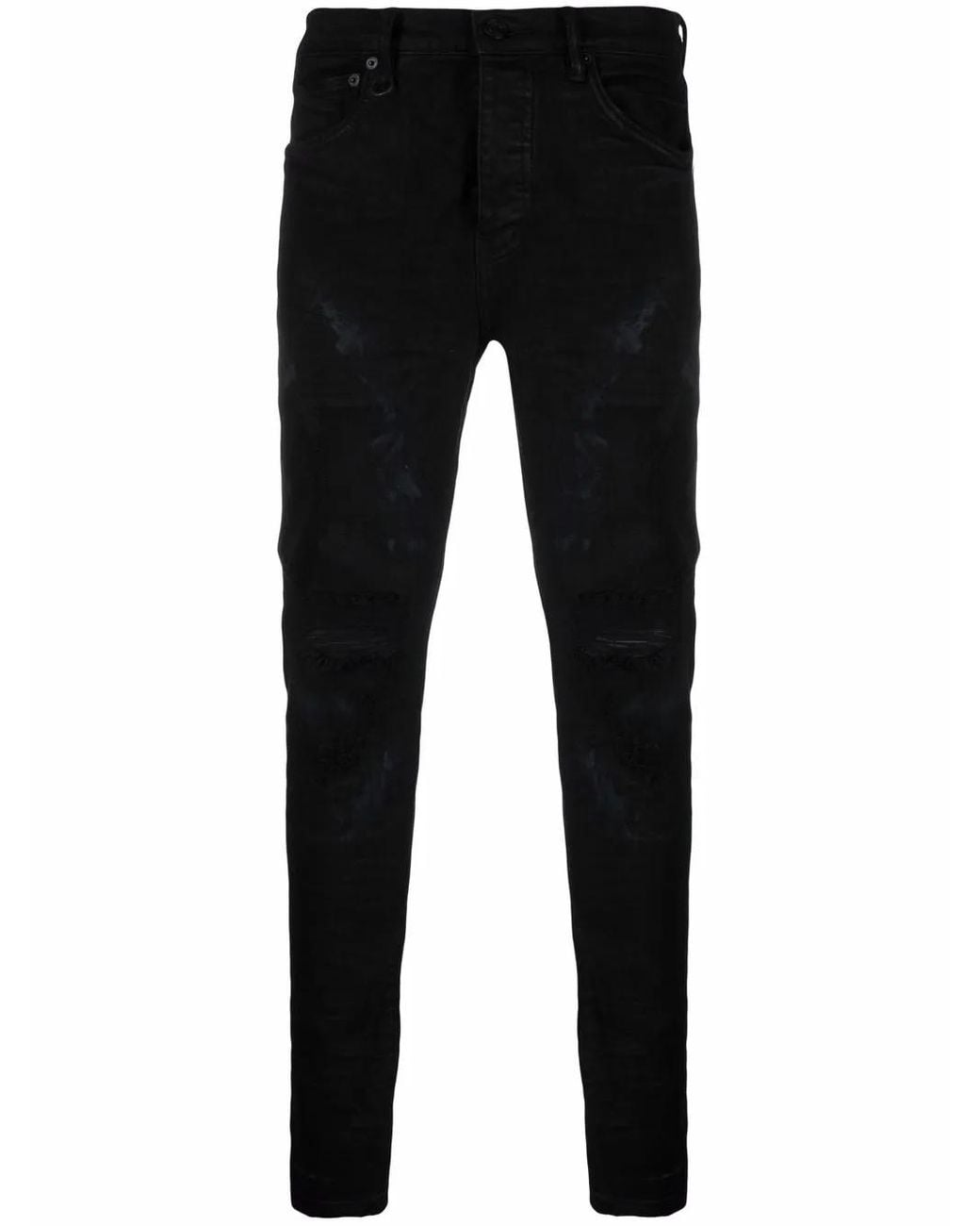 Purple Brand Black Low-Rise Ripped Skinny Jeans for men