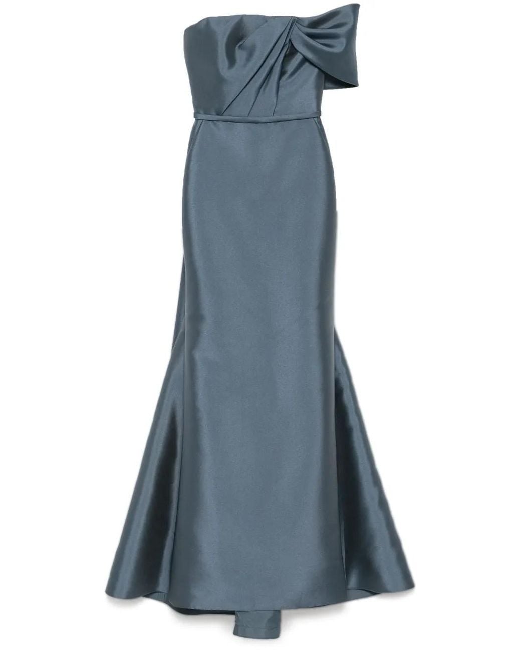 Amsale Blue Asymmetric Bow Gown