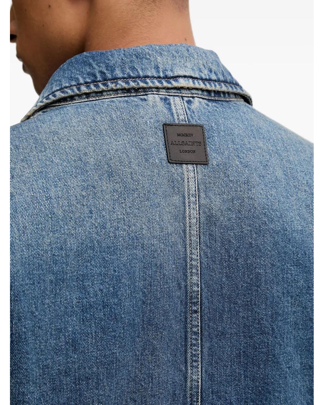 AllSaints Blue Exile Contrast-Stitch Denim Jacket for men