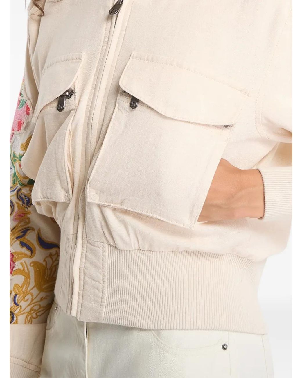 Desigual Natural Floral-Embroidered Zip-Up Jacket