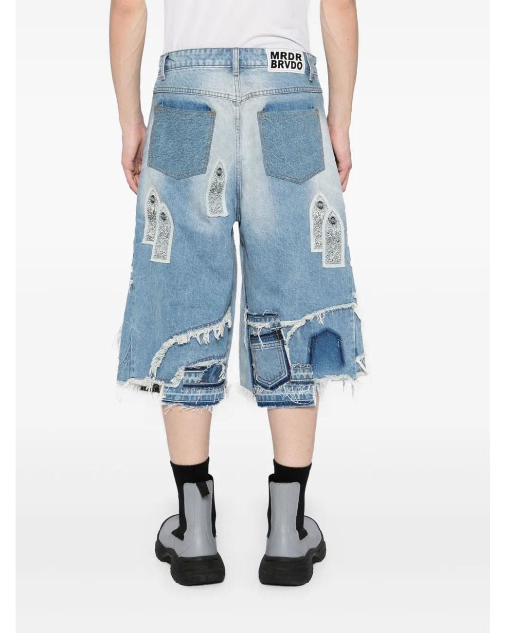 Who Decides War Blue Arch Blowout Denim Shorts for men