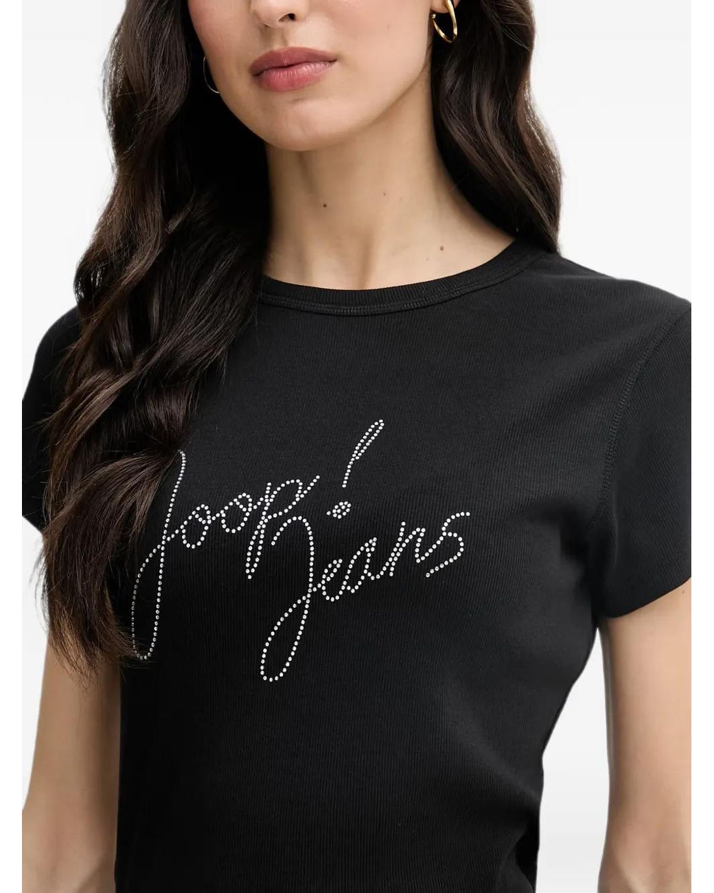 Joop! Black Tineta Rhinestone-Logo Ribbed T-Shirt