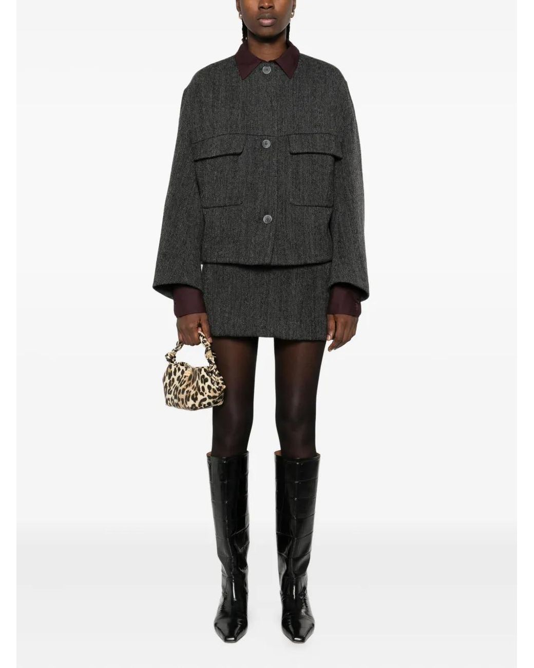 P.A.R.O.S.H. Black Herringbone Mini Skirt