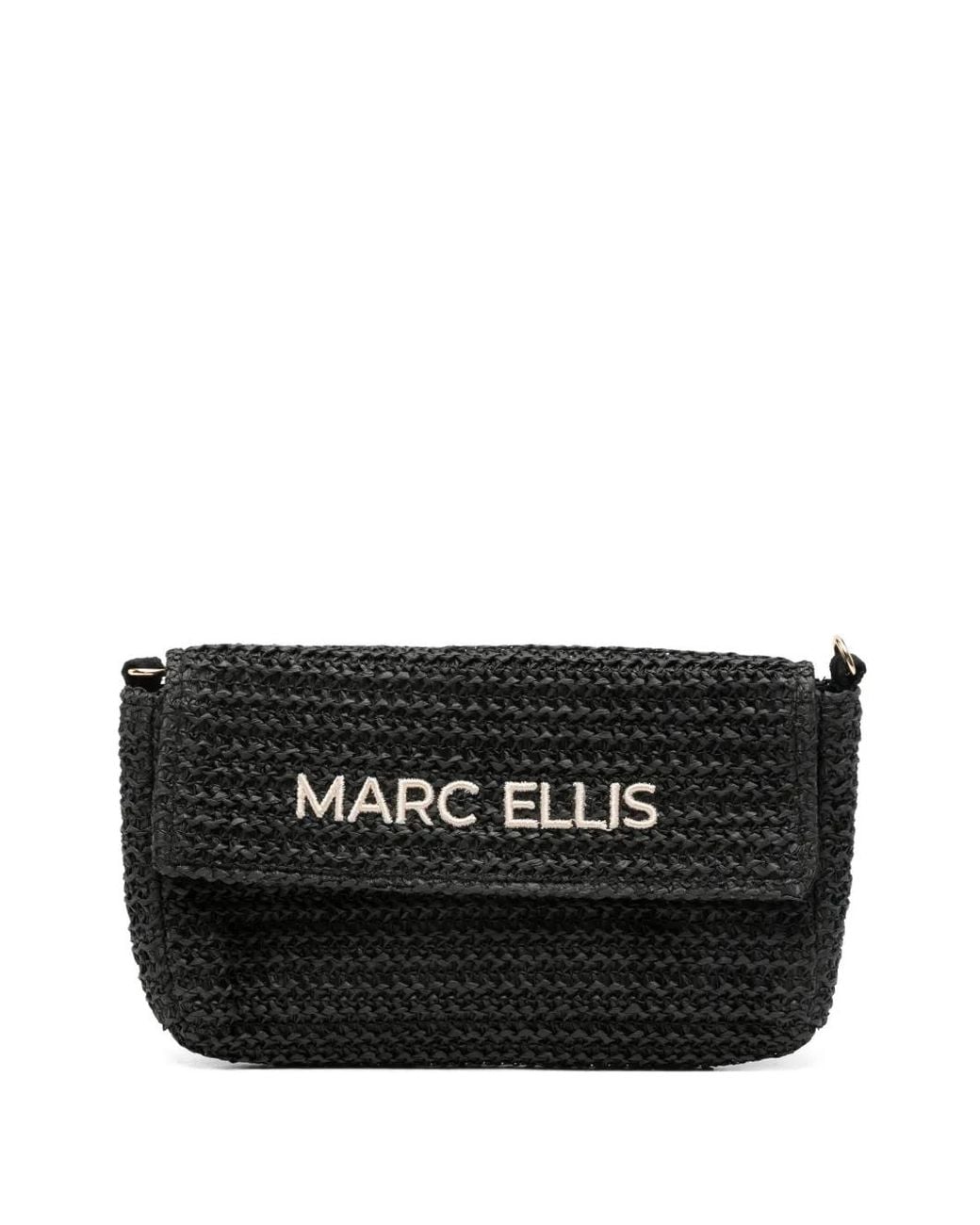 Marc Ellis Black Logo-Embroidered Woven Cross Body Bag