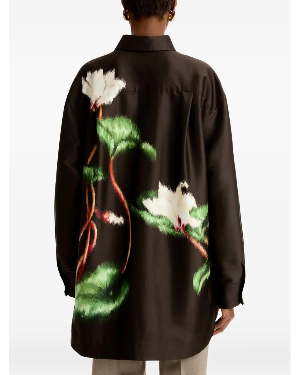 Oscar de la Renta Black Floral Blouse