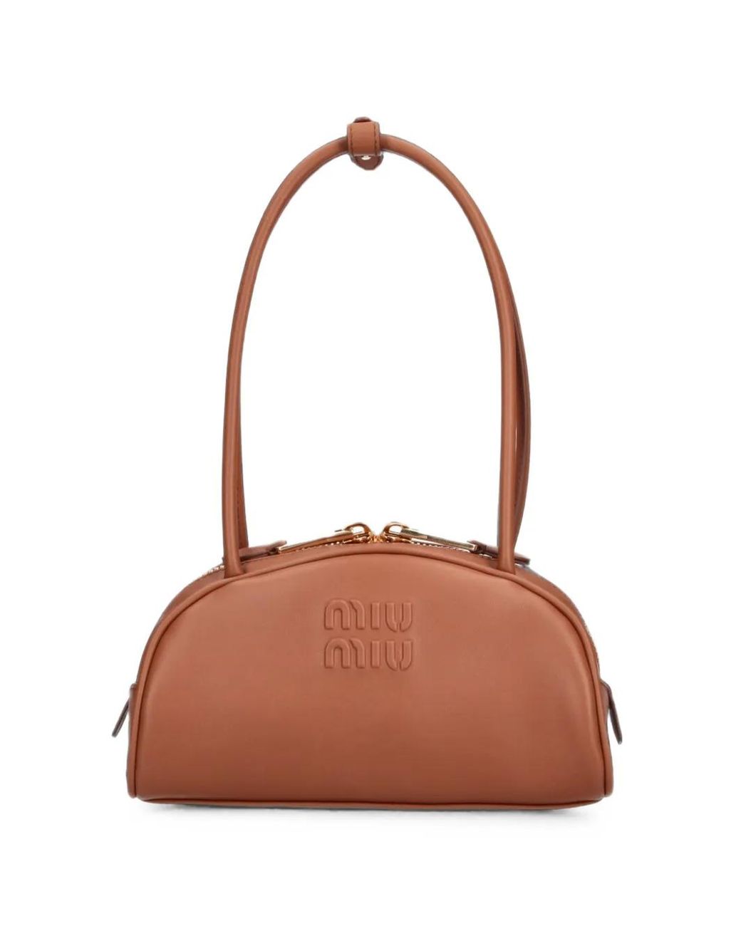 Miu Miu Brown Logo-Embossed Leather Shoulder Bag