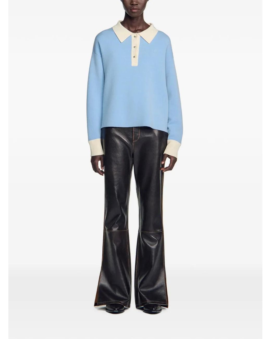 Sandro Blue Polo-Collar Buttoned Polo Top