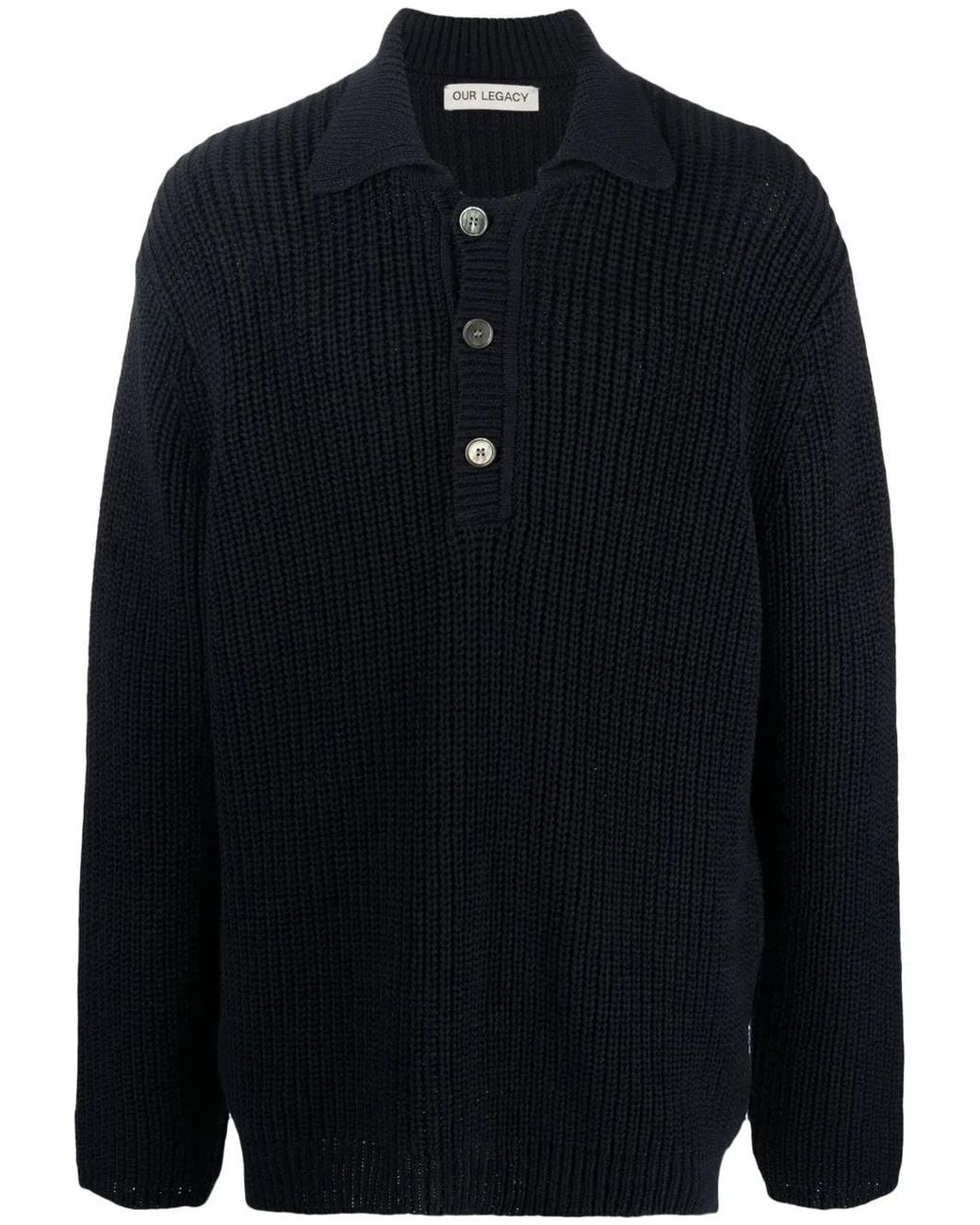 Our Legacy Blue Ribbed-Knit Cotton Jumper for men