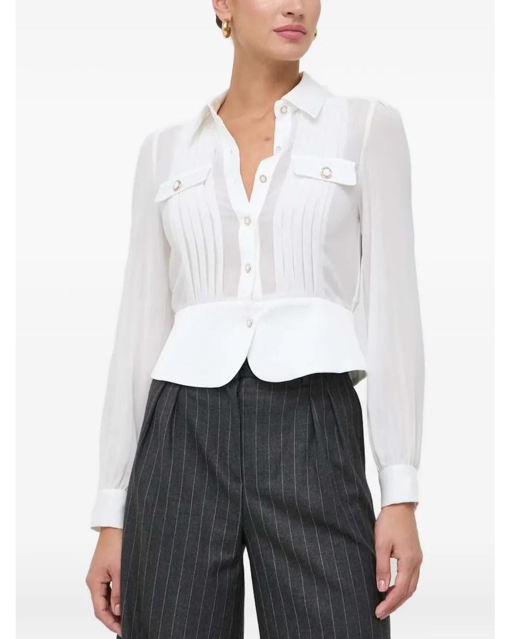Morgan White Pleated Semi-Sheer Shirt
