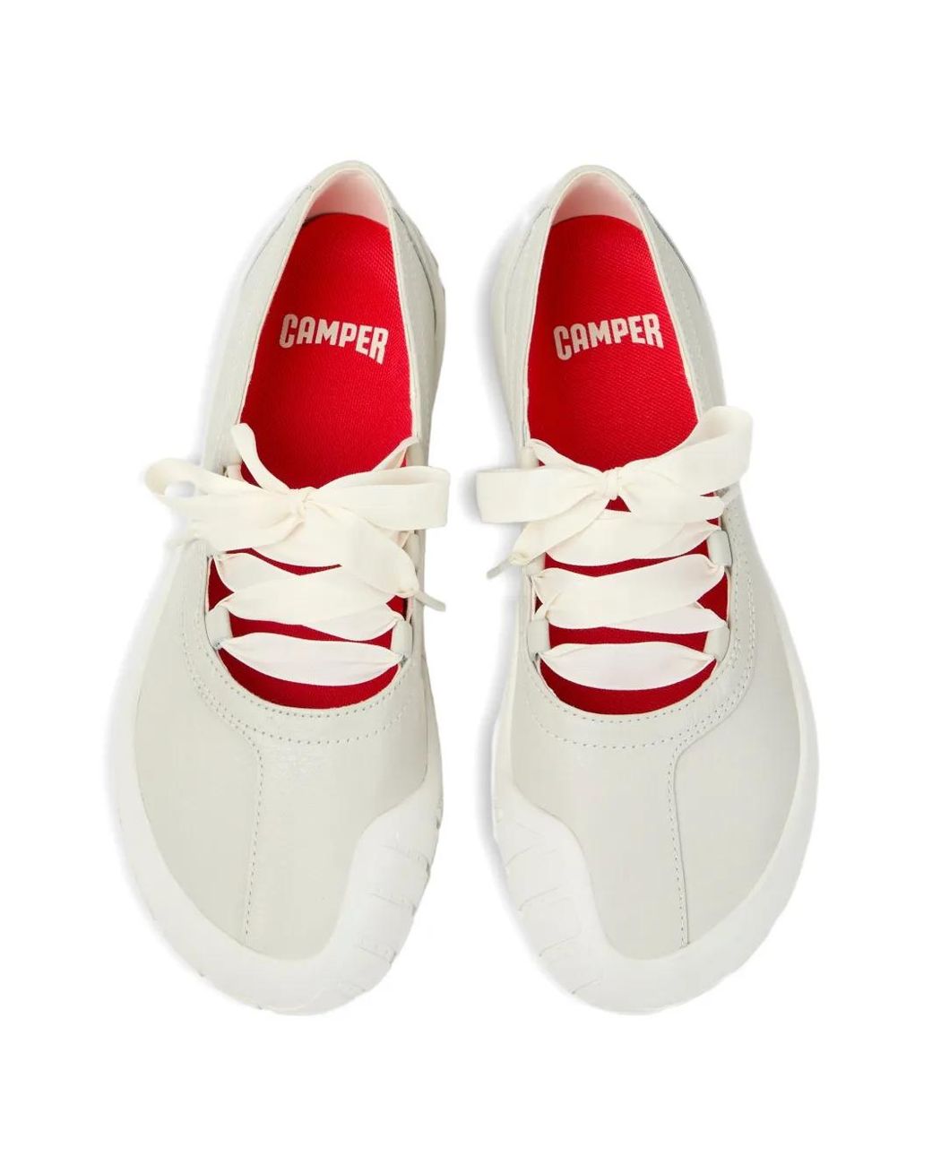 Camper White Ribbon Leather Ballet Flats