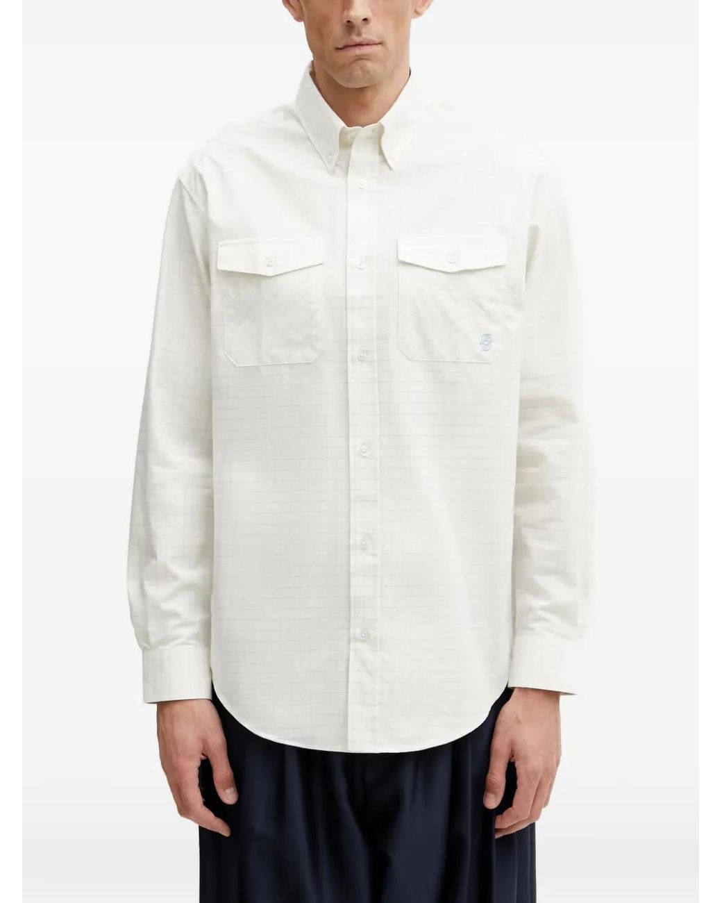 Drole de Monsieur White Check-Pattern Button-Down Shirt for men